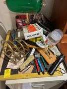 Office lamp and miscellaneous includes three small fountain pens.