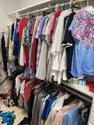 Contents of master bedroom closet includes men’s extra large shirts, xl Golf shirts, men’s 38 inch waist, slacks, salmon colored leather coat, sweaters, hats, ties, ladies, shoes, ladies, clothing, size, large, sweaters, some books. Take what you want. Leave the rest.