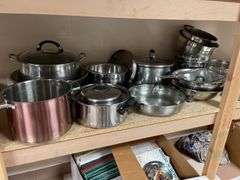 Large cookware lot mainly sauce, pots, and miscellaneous stainless.