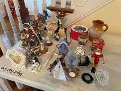 Entryway. Large lot of collectibles and decor. Includes Disney & Pottery