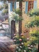 Dining room. Framed large oil painting on canvas. 58 x 47”. Depicting Italian village Street.