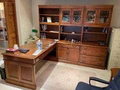 Three-piece L-shaped office set with hutches. Some loss but high quality. Easy load out through walkout basement.