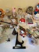 Then. Enormous lot of decor pieces. Treasures abound. Entire table top.