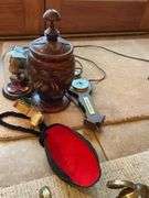 Cool decorative lot includes brass bookends, duck, barometer, vintage radio.