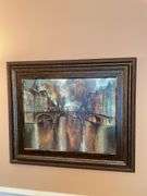 Dining. 38 x 31” framed print of Dutch Canal.