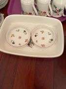 Villeroy & Boch Melina pattern. The main dinner settings appear to be serviced for approximately 12. The coffee cups and saucers and soup bowls appear to be serving for approximately eight and there are some miscellaneous pieces mixed in. Very high quality marked West Germany. Accessory pieces all included in this set