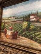 Living room. Approximately 48 x 36” oil on canvas painting of Italian countryside with ornate frame.