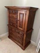 Pennsylvania house queen bedroom set. Includes queen size bed frame mattress. Standing dresser. Dresser with mirror. Nightstand.  and miscellaneous.  Linens. Clean pet free home