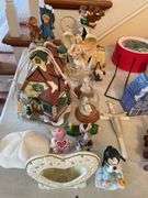 Entryway. Large lot of collectibles and decor. Includes Disney & Pottery