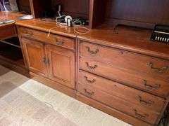 Three-piece L-shaped office set with hutches. Some loss but high quality. Easy load out through walkout basement.