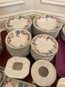 Villeroy & Boch Melina pattern. The main dinner settings appear to be serviced for approximately 12. The coffee cups and saucers and soup bowls appear to be serving for approximately eight and there are some miscellaneous pieces mixed in. Very high quality marked West Germany. Accessory pieces all included in this set