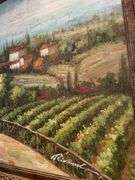 Living room. Approximately 48 x 36” oil on canvas painting of Italian countryside with ornate frame.