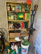 Remaining contents of garden room, not including shelving or wooden ladder. Chemicals, tools, tarps, metal, folding chairs, firewood, kitty pool. Take what you want leave the rest.￼