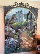 Sunroom. 78 x 58” tapestry with mounting bracket. Displaying Venetian Village scene.