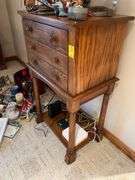 Oak three drawer chest on stand,  does not include modems and electronic