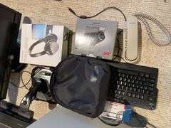 Nice lot of computers and electronic accessories, including hand, controller, monitor, and printer.