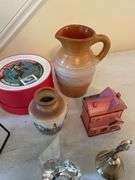 Entryway. Large lot of collectibles and decor. Includes Disney & Pottery