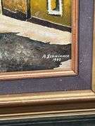 Living room. Four framed pieces of art including tile