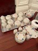 Villeroy & Boch Melina pattern. The main dinner settings appear to be serviced for approximately 12. The coffee cups and saucers and soup bowls appear to be serving for approximately eight and there are some miscellaneous pieces mixed in. Very high quality marked West Germany. Accessory pieces all included in this set