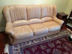 Den. Ligne Mur furniture. Sofa and two side chairs in leather..  Some loss.  Very high end designer brand.  Family says these were imported from Luxembourg.