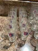 Basement. Beer, glasses, and vintage pillsner glasses.