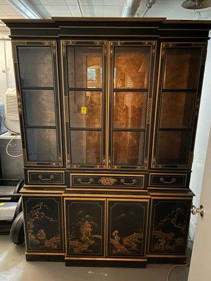Asian China cabinet highly decorative. The back will need removed in order to break this down to two piece. In basement. Bring help.