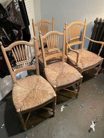 Four rush bottom chairs. By the piece