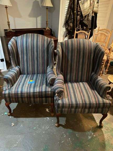 Matching fireside striped wing back chairs by the piece basement