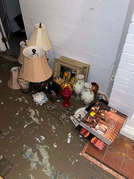 Selection of framed mirrors, lamps, and decor, pieces, books. Take what you want. Leave the rest.