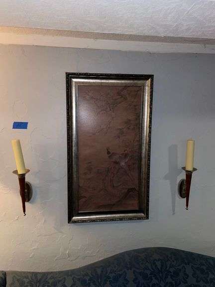 Unique cord wrapped wall sconces, and print.