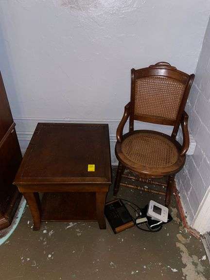 Small cane chair, and side table