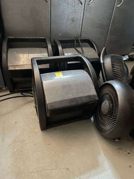 Three Lasko circulating fans and whirlpool dehumidifier. Plus miscellaneous fans