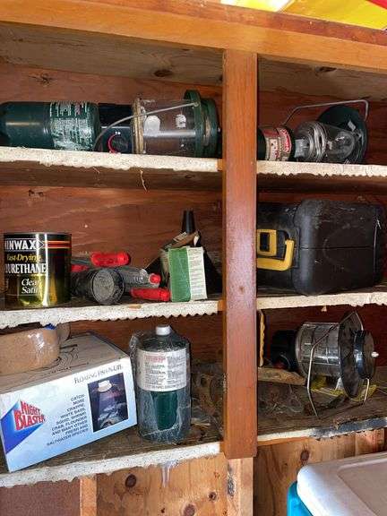 Large lot of Coleman lanterns, includes some shotgun shells and hunting vest, take what you want. Leave the rest.
