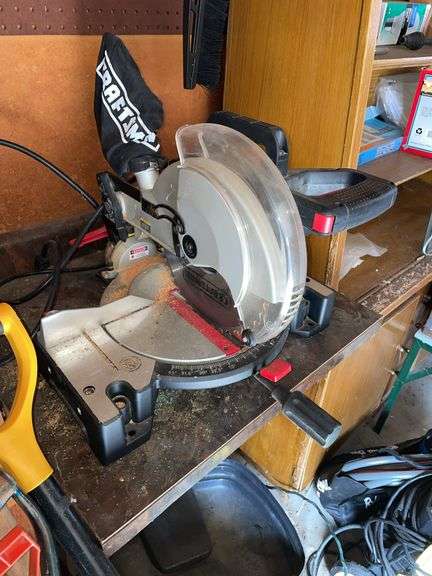 Craftsman 10 inch compound miter saw with laser track. Plugged in and is working.