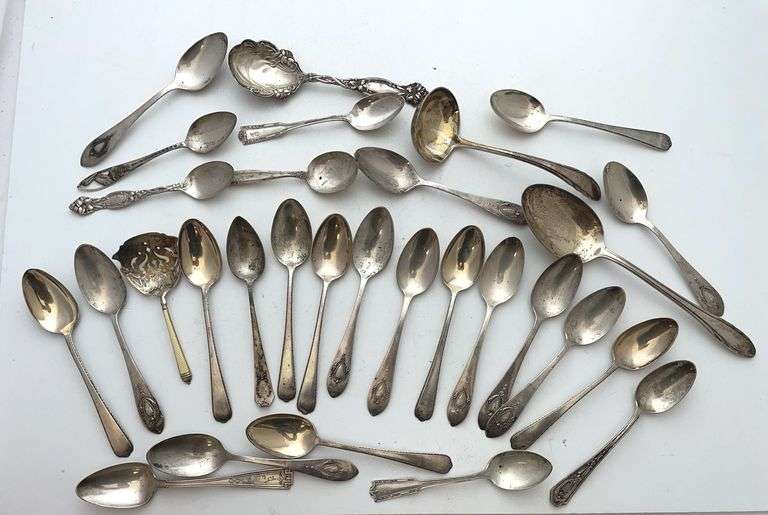 Various spoons engraved sterling. Total weight 725.9 g.