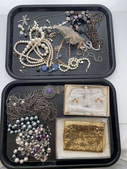Two trays of costume, jewelry, and ladies claspers