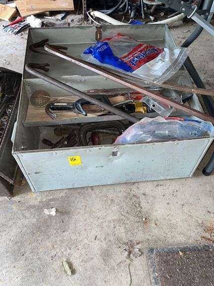 Large toolbox with various tools. Crowbars. Sea clamps in miscellaneous.