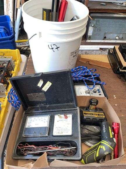 Barn: lot of flashlights, including mag lights, test equipment, and some cordless tools.