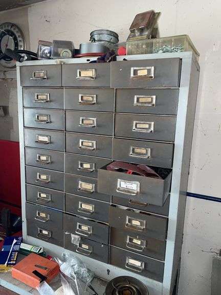 Hardware lot. Metal hardware cabinet and all the hardware that is included. Take what you want. Leave the rest.