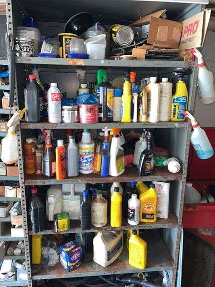 Contents of shelf. Oil. Lubricant. Automotive chemicals. Miscellaneous.