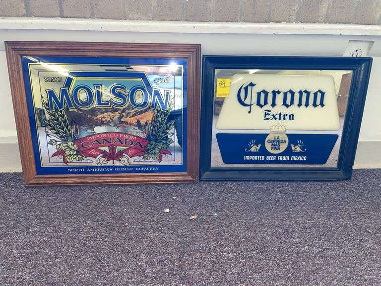 Corona and Molson’s mirrored beer signs. Approximately 19 x 15”