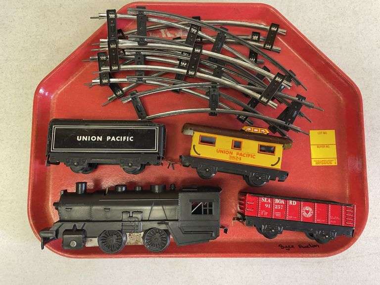 Union Pacific metal toy trains with a bit of track