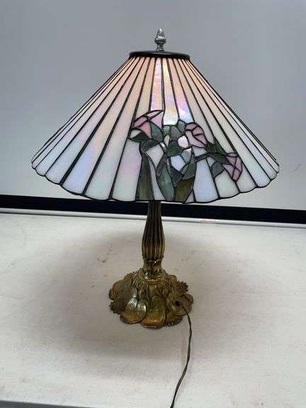 Victorian style lamp with. Approximately 26 inches tall. Shade is 20 inches in diameter.