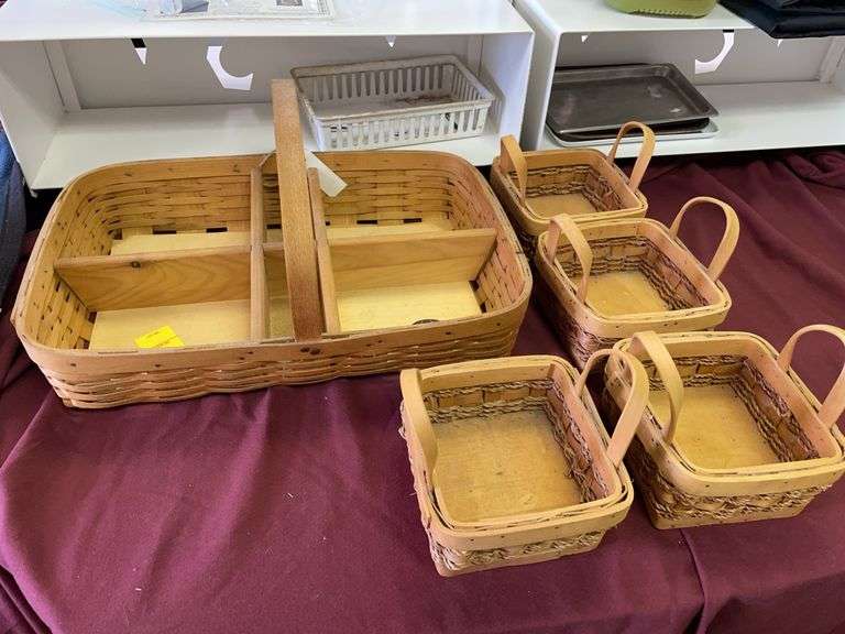 Peterboro basket with four miscellaneous decorative baskets