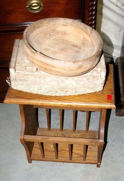 Magazine Rack, Live Box & Wooden Mixing Bowl