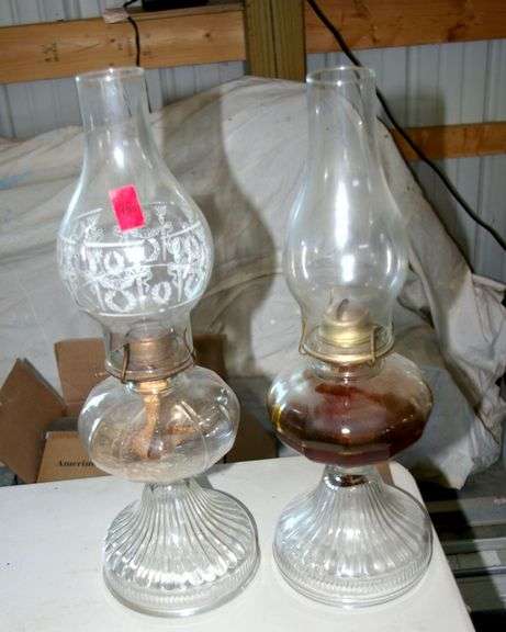 2 Pressed Glass Oil Lamps