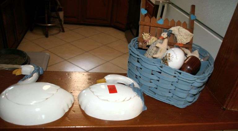 Basket with Assortment of Knick Knacks & Wall Sconces