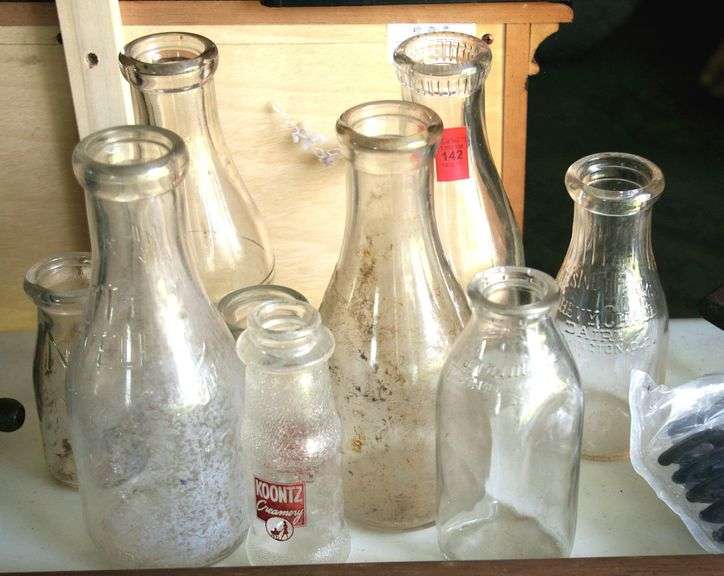 9 Milk Bottles from Assorted Dairies