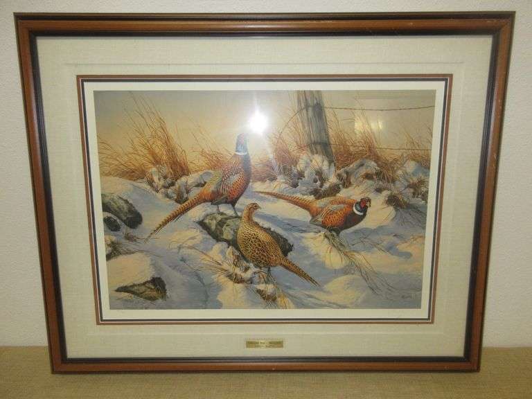 Framed "Fenceline Trio - Pheasants" by Rosemary Millette With Certificate Of Authenticity