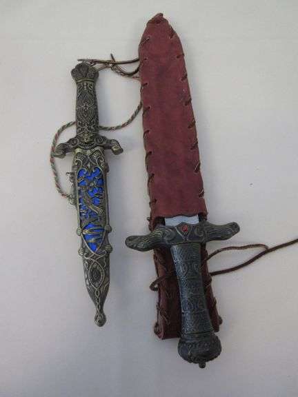 Dagger with Metal Sheath, Knife with Leather Sheath